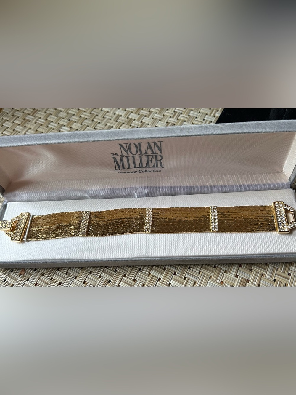 VINTAGE NOLAN MILLER GOLD PLATED CRYSTAL RHINESTONE 'STAR LUSTER' SILKY BRACELET